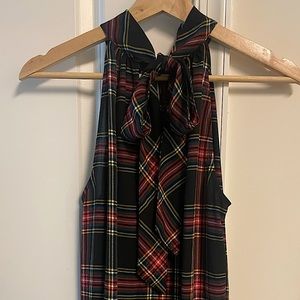 LIKE NEW - J. CREW - PLAID BLOUSE WITH BOW- SIZE 0
